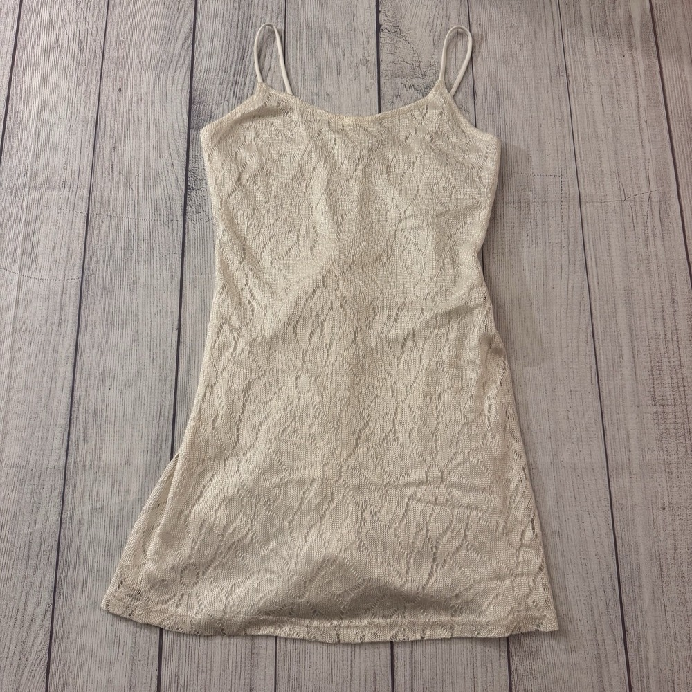 Sarah USA Lace Mini Slip Dress Ivory Spaghetti Strap Size S 90s Vintage Sexy